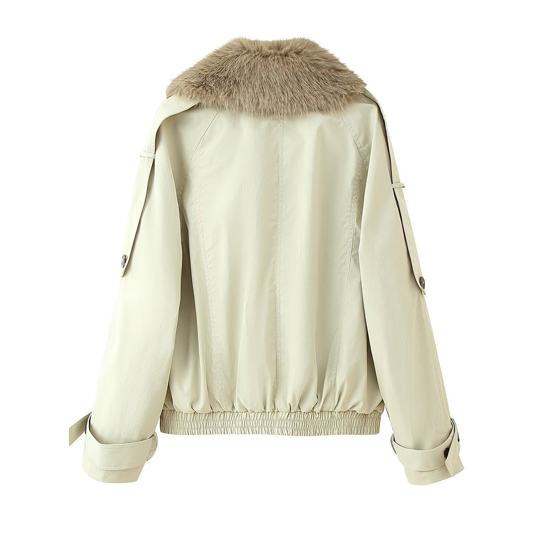 Damen modische Übergangsjacke mit elegantem Kragen und dekorativem Fellbesatz Drune