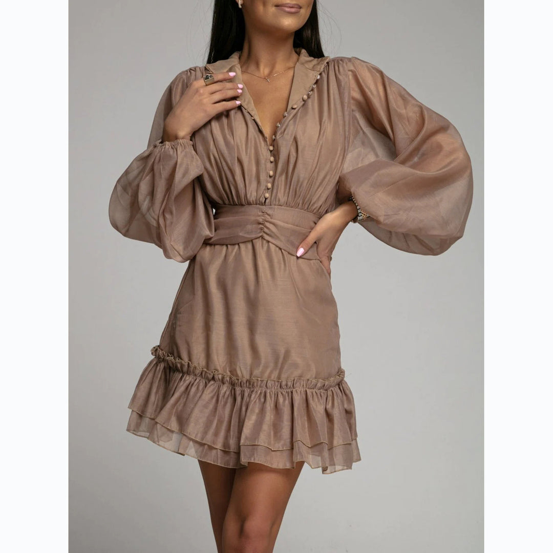 Damen Minikleid mit voluminösen Ärmeln und raffiniertem Rüschendesign Drune