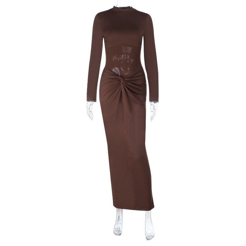 Damen elegantes Maxikleid mit einzigartigem Wickel-Design und langen Ärmeln Drune