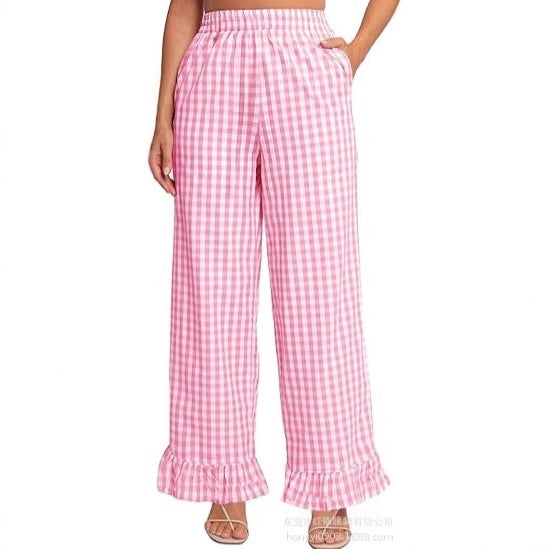 Damen Palazzo-Hose mit elastischem Bund, Seitentaschen und Rüschensaum Drune