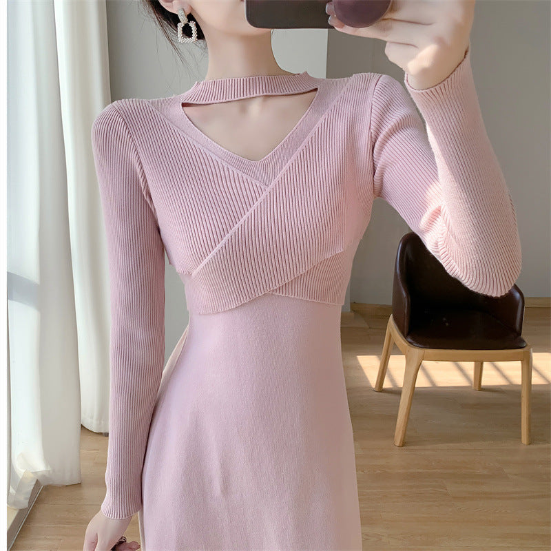 Damen Strickkleid mit modischem Wickeldesign und elegantem Cut-Out Drune