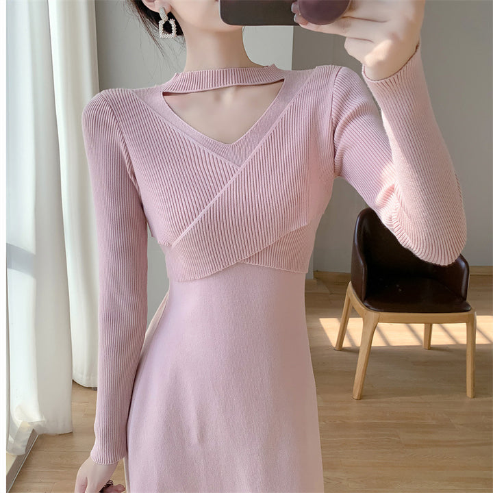 Damen Strickkleid mit modischem Wickeldesign und elegantem Cut-Out Drune