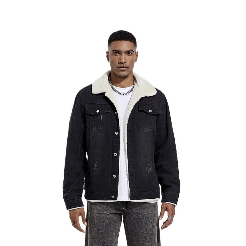 Herren Geprägte Jeansjacke mit Fleece-Innenfutter Drune