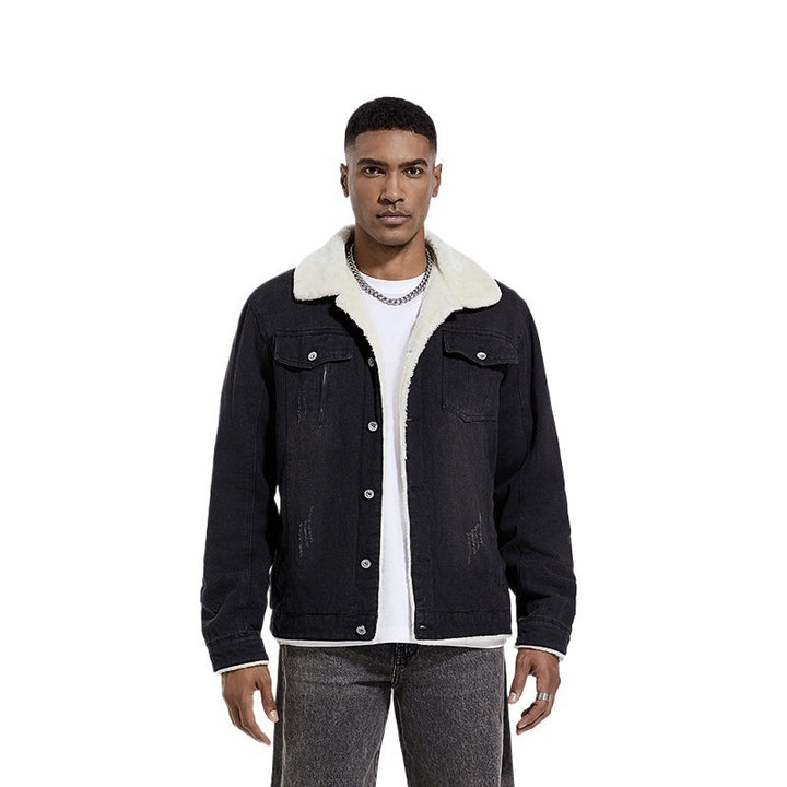 Herren Geprägte Jeansjacke mit Fleece-Innenfutter Drune