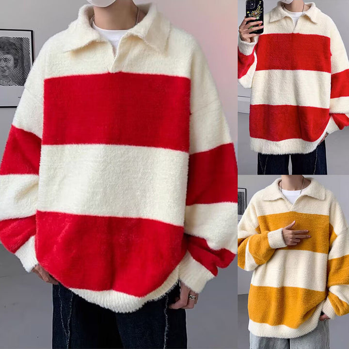 Herren Gemütlicher Grobstrickpullover mit modernen Streifen Drune