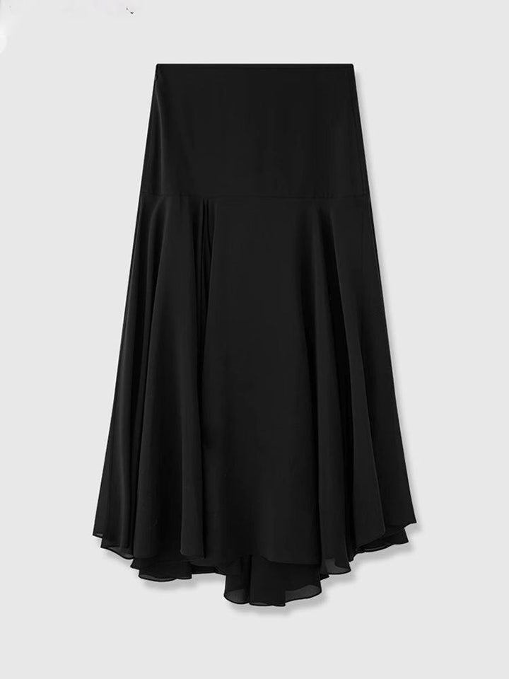 Satinrock Schwarz Damen Maxi leicht und schwingend