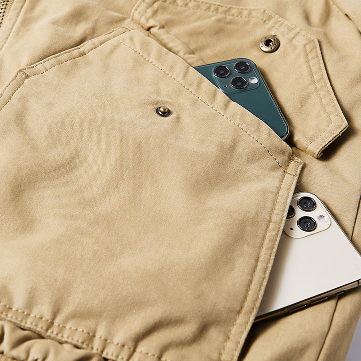 Herren Pilotenjacke mit Sherpa-Innenfutter, Teddykragen und Utility-Taschen Drune
