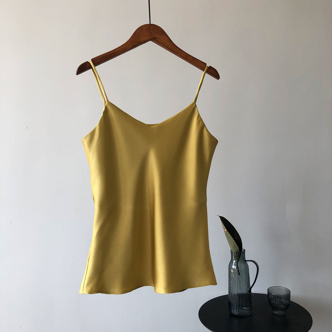 Damen elegantes Camisole-Top mit feinem Satinmaterial und verstellbaren Spaghetti-Trägern Drune