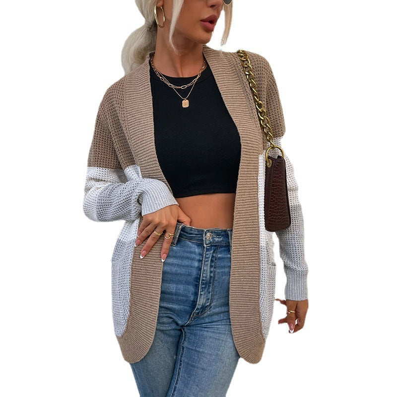 Damen Strickcardigan mit modernem Faltendesign und kontrastierenden Farben Drune