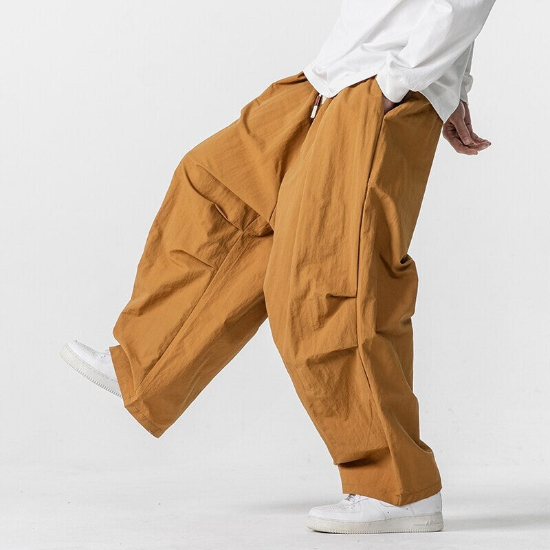 Herren Weite Utility-Loungehose mit überlappenden Falten und Kordelzugbund Drune