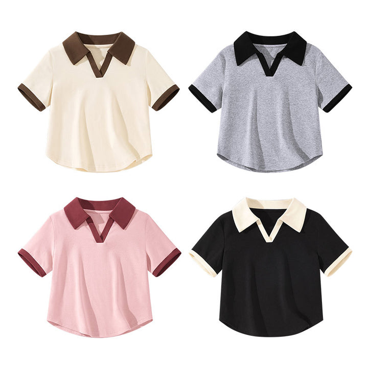 Damen Chic Farbblock Polo Top Drune