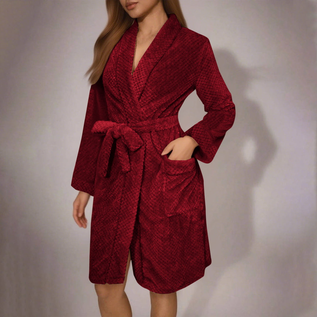 Damen Kuscheliger Bademantel mit Gürtel und Taschen Drune