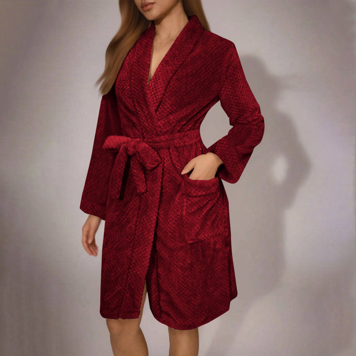 Damen Kuscheliger Bademantel mit Gürtel und Taschen Drune
