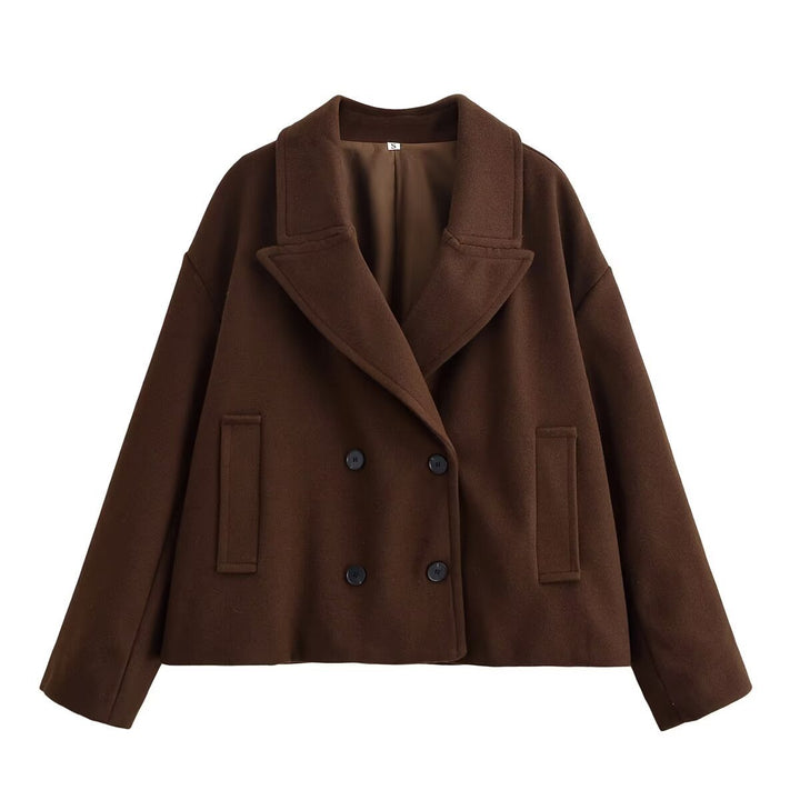 Damen Kurz geschnittener Wollmix-Peacoat mit weitem Revers und Eingrifftaschen Drune