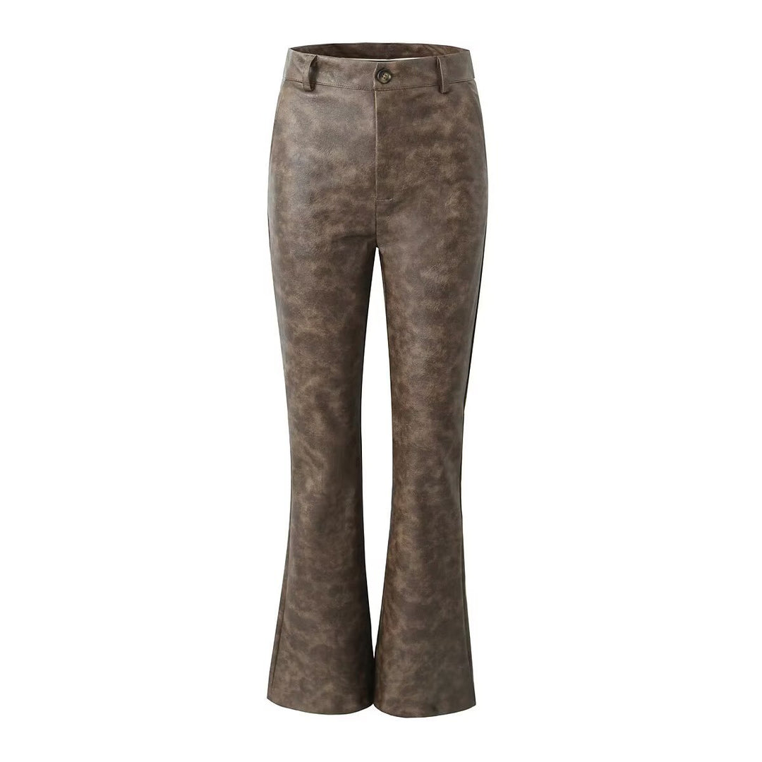 Damen Flared Kunstlederhose mit eleganter Passform und hohem Bund Drune