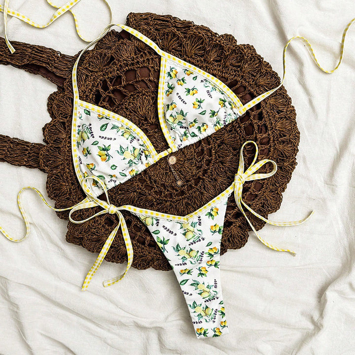 Damen Triangel-Bikini mit floralem Design und raffinierten Bindebändern Drune