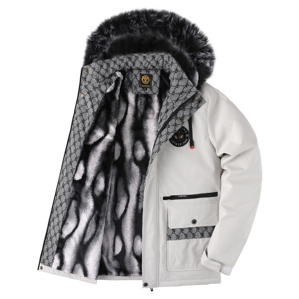 Herren nan gefütterte Winterparka mit Kunstfellkapuze, Thermoisolierung und multifunktionalen Taschen Drune