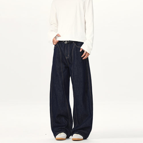 Unisex Ultraweite tiefsitzende Baggy-Jeans aus rohem Denim mit Kontrastnähten Drune