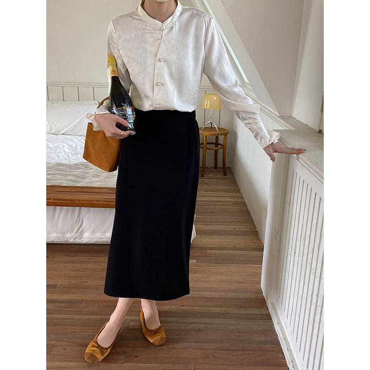 Damen elegante Bluse mit Knopfdetails und ausgefallenem Kragen Drune