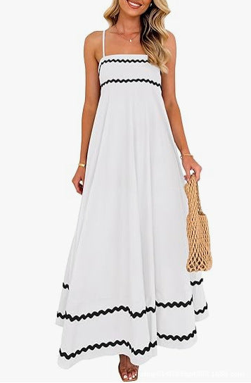 Damen Maxikleid mit eleganten Zierhörnchen und verstellbaren Trägern Drune