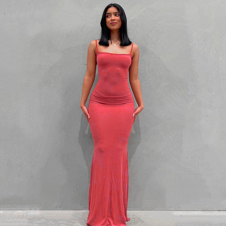 Damen Körperbetontes Maxi‑Jerseykleid mit taillierter Drapierung, langen Ärmeln und ausgestelltem Saum Drune