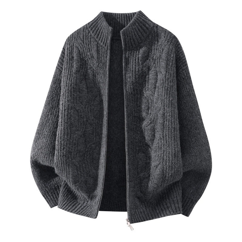 Damen Weicher Oversize‑Zopfmuster‑Cardigan mit Stehkragen & Zwei‑Wege‑Reißverschluss Drune