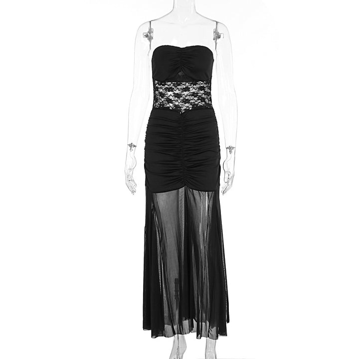 Damen Elegantes bodenlanges Kleid mit Spitzenakzenten Drune
