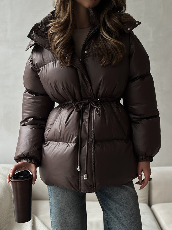 Damen Taillierte Steppjacke in Daunenoptik mit Tunnelzug und Kapuze Drune