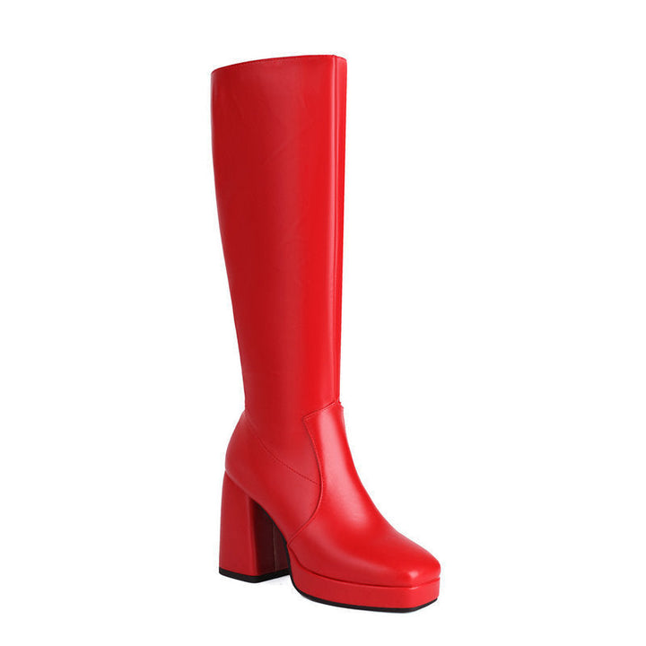 Leder-Plateau-Stiefel mit Blockabsatz - Ursula Drune