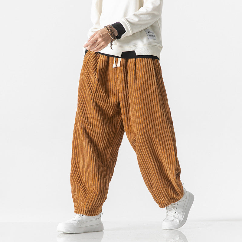 Herren Weit geschnittene Cord-Ballonhose mit Tunnelzugbund und breitem Rippenrelief Drune