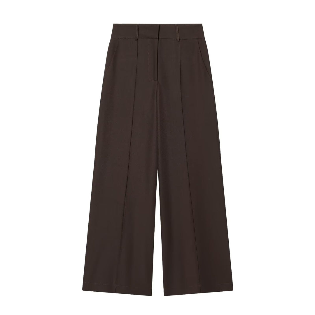 Damen weite Anzughose mit hoher Taille und Falten Drune