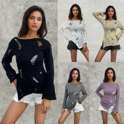 Damen modisches Oberteil mit strukturierten Cut-Outs und Ärmeln im Boller-Look Drune
