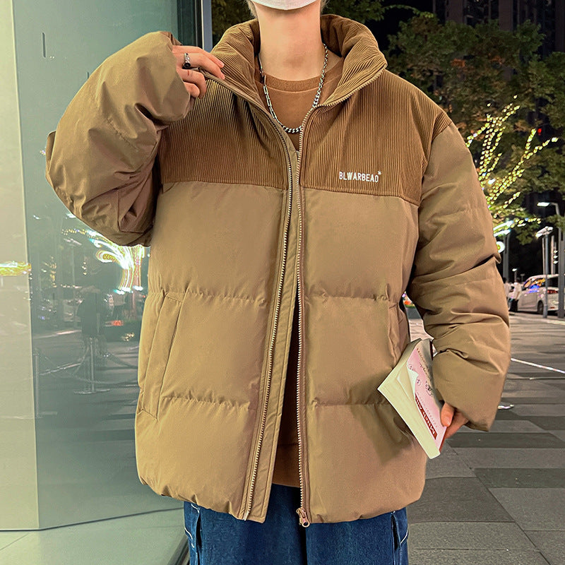 Herren Wattierte Steppjacke mit Cordbesatz, hohem Stehkragen & oversized Schnitt Drune