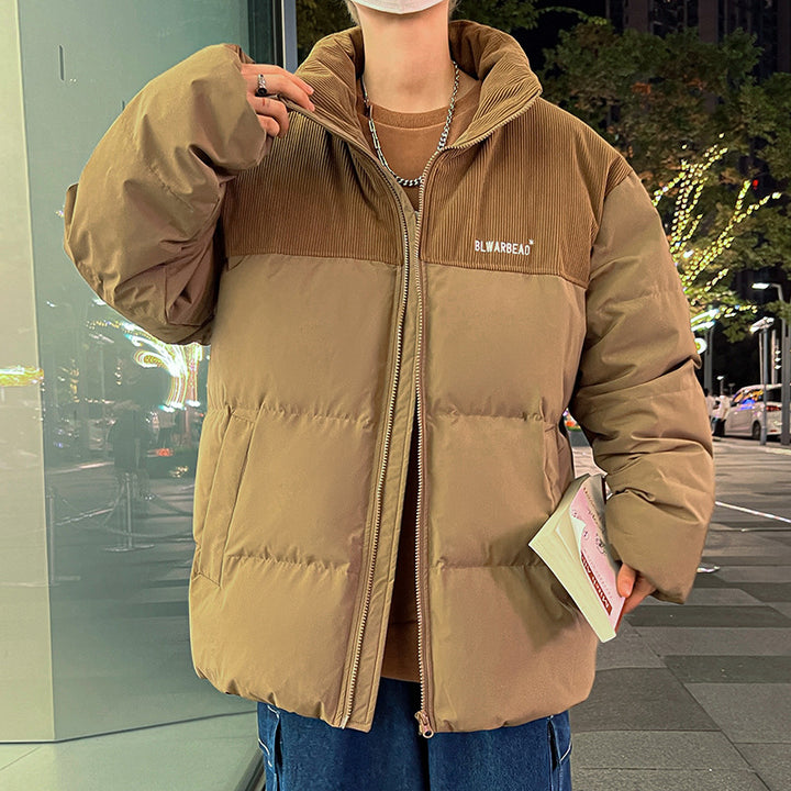 Herren Wattierte Steppjacke mit Cordbesatz, hohem Stehkragen & oversized Schnitt Drune