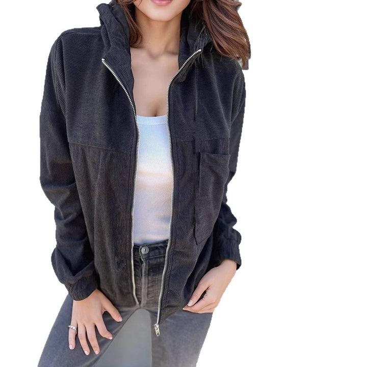 Damen lässige Cordjacke mit praktischen Taschen und elegantem Reißverschluss Drune