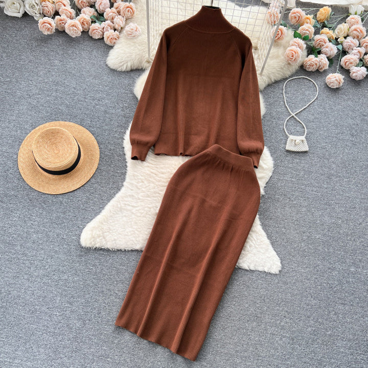 Damen eleganter Strickanzug mit Reißverschluss Drune