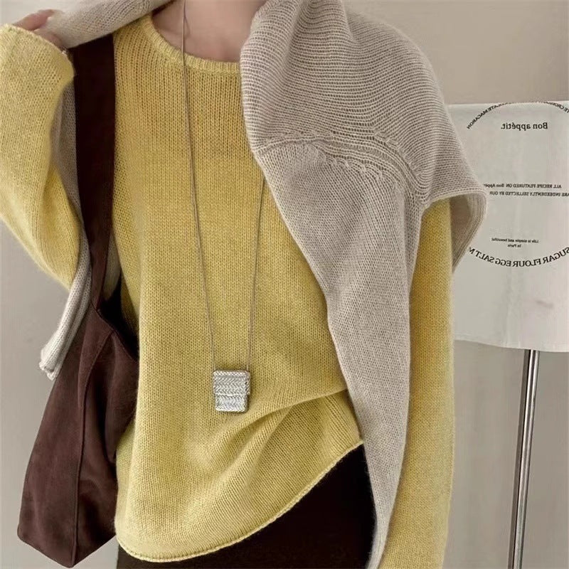Damen Leichter Oversize-Feinstrickpullover mit Rundhals, dezentem Sheer-Effekt und gerundetem Saum Drune