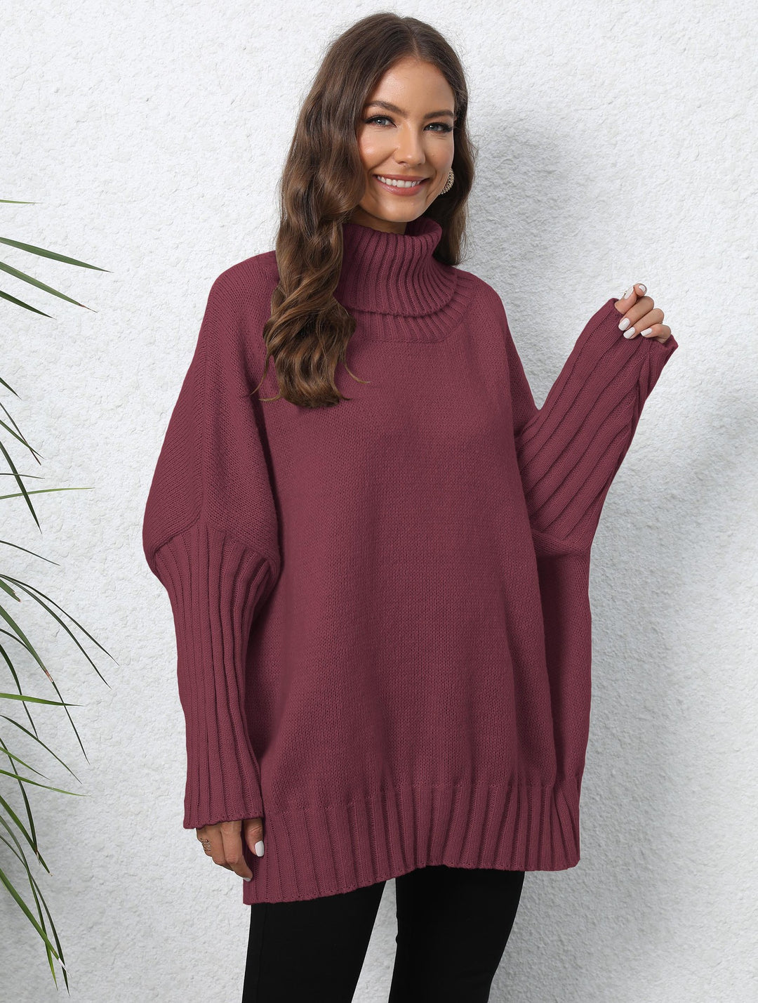 Damen Oversized Strickpullover mit hohem Kragen und voluminösen Ärmeln Drune