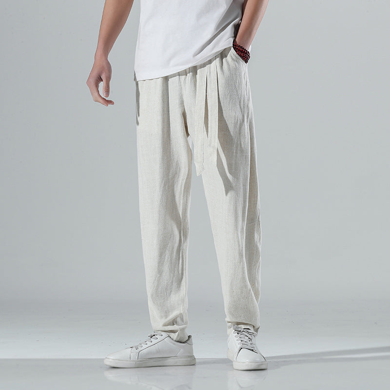 Herren nan lockere Leinenhose mit Kordelbund und tapered Bein Drune