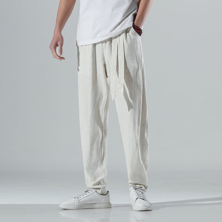 Herren nan lockere Leinenhose mit Kordelbund und tapered Bein Drune