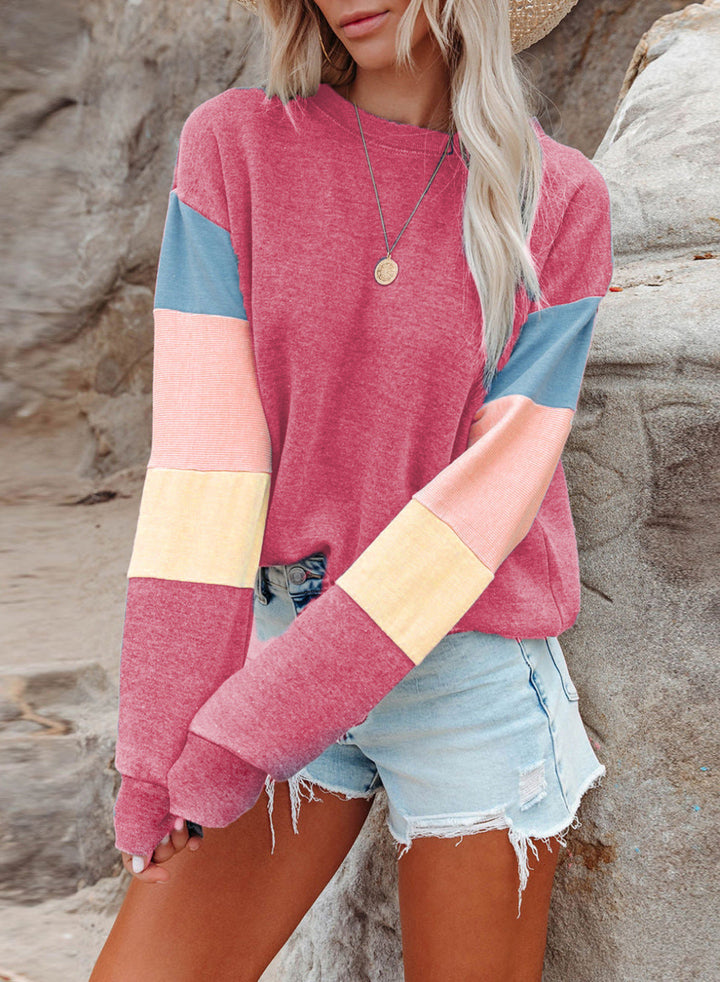 Damen Freizeitpullover mit buntem Ärmeldesign Drune