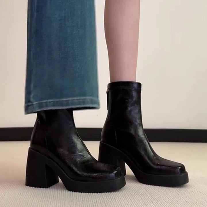 Damen elegante Stiefeletten mit moderner Silhouette und robustem Blockabsatz Drune