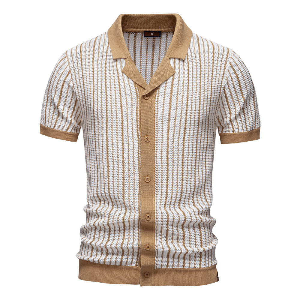 Herren Kurzarm-Designerhemd mit strukturiertem Muster und modernem Kragen Drune