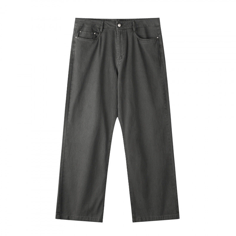 Herren Weite gerade geschnittene Denim-Jeans mit hoher Leibhöhe und Five-Pocket-Design Drune