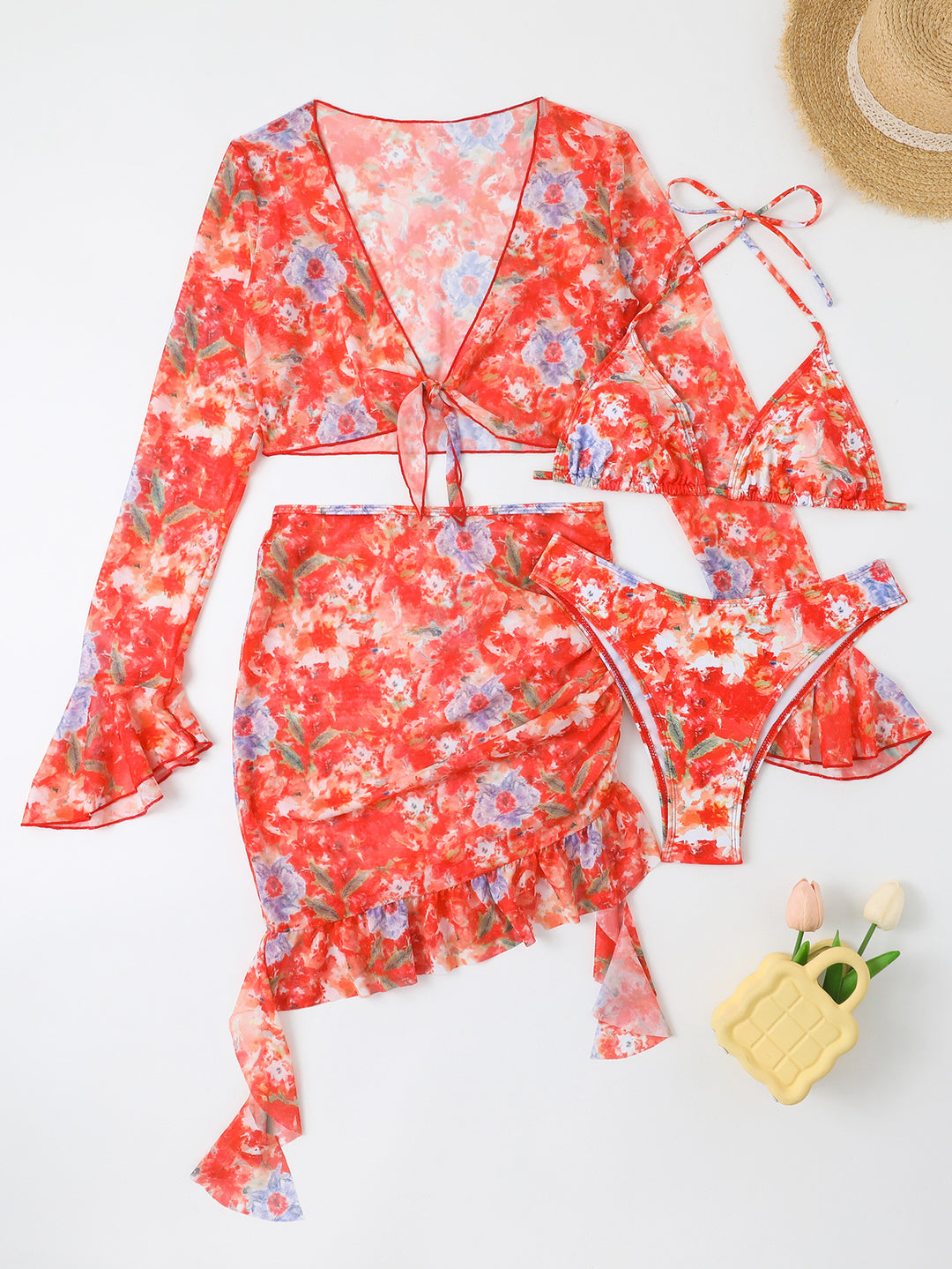 Damen Blusen-Badeoutfit mit buntem Blumenmuster Drune