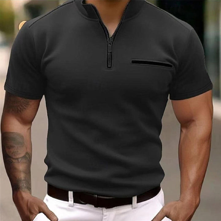 Herren Kurzarm Shirt mit Modischem Reißverschluss Drune
