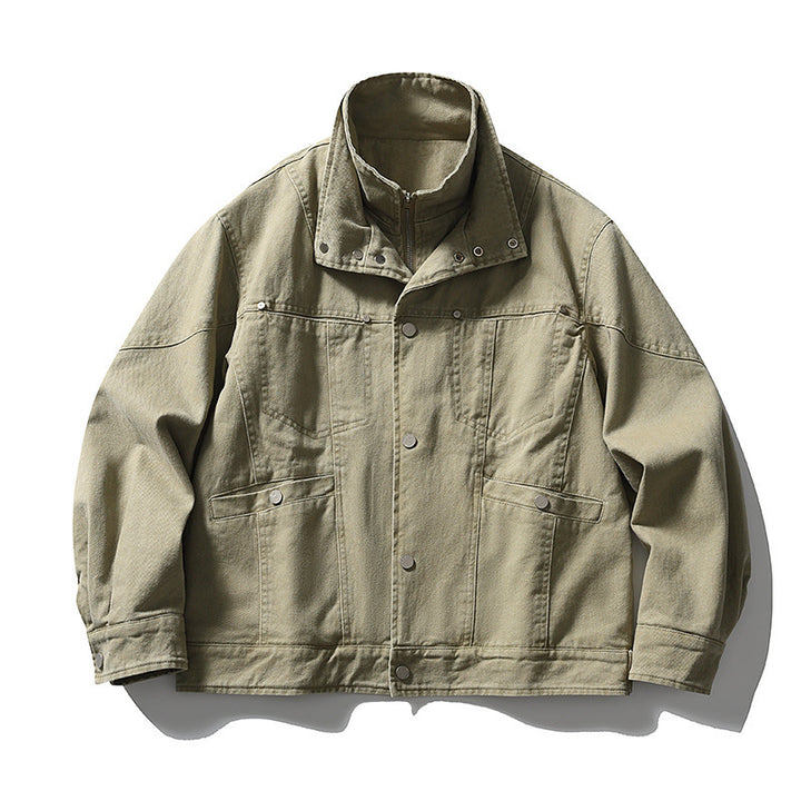 Herren Oversize-Canvasjacke mit Stehkragen, Druckknopf-Front und verdecktem Reißverschlussinneneinsatz Drune