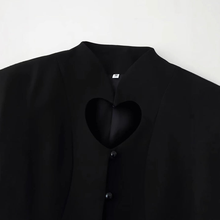Damen nan Bluse mit herzförmigem Ausschnitt, verdeckter Knopfleiste und ausgestelltem Saum Drune