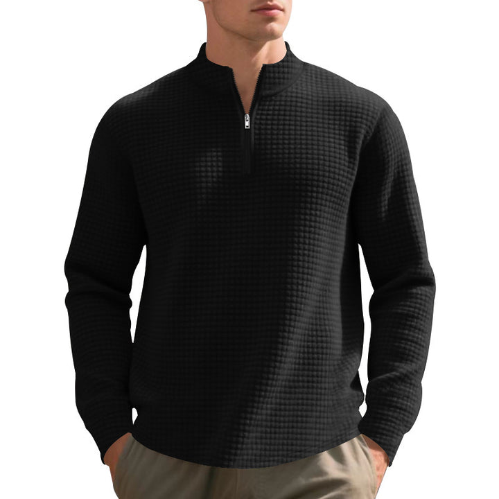 Herren nan leichter Waffel-Halbzip-Pullover mit Stretchanteil und Stehkragen Drune