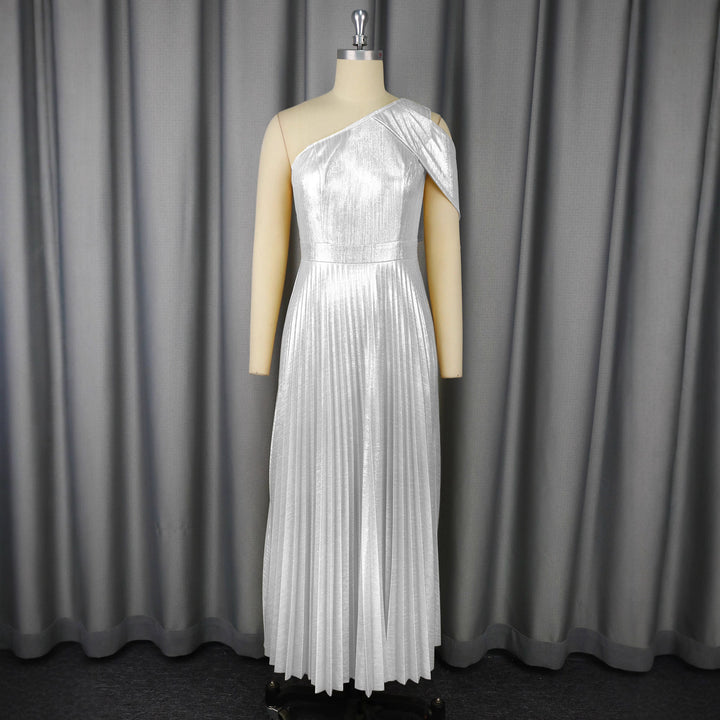 Damen Glamouröses Ein-Schulter Abendkleid mit Plissee-Falten Drune